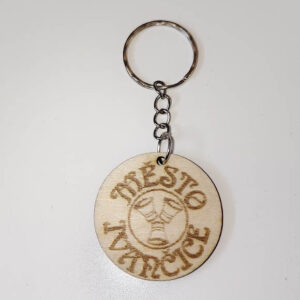 Oboustranná dřevěná klíčenka Město Ivančice (Kostelní věž & Znak) – 3,5 cm