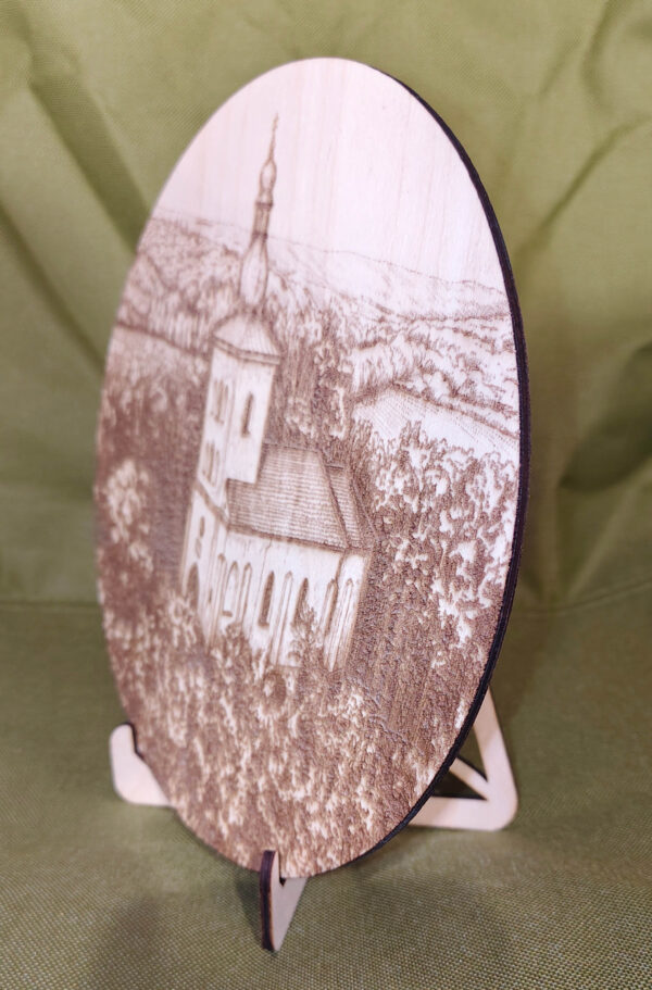 Dřevěná plaketa Ivančice – Kaple sv. Jakuba (20cm) se stojánkem